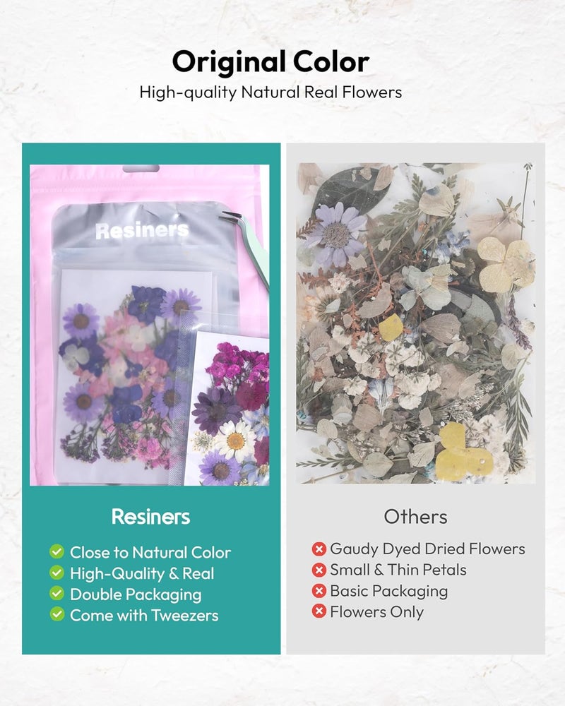 Resiners Dried Flowers, 58Pcs Pressed Flowers for Craft Purple Real Natural Dried Flowers Dry Leaves Kit for DIY Making Crafts Resin Soap Candle Scrapbook Supplies Card Making Jewelry - Image 3